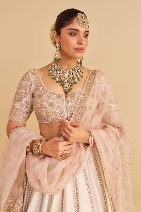 Buy_Sheetal Batra_Ivory , Organza Embroidery, Zari, Sequins, Pearls Farah Lehenga Set _Online_at_Aza_Fashions