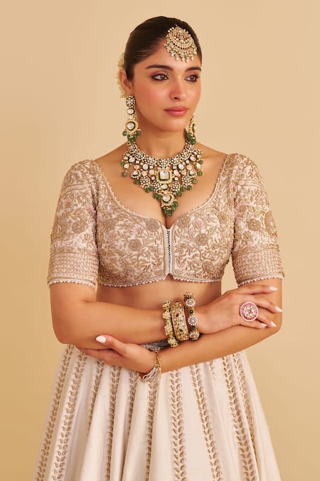 Shop_Sheetal Batra_Ivory , Organza Embroidery, Zari, Sequins, Pearls Farah Lehenga Set _Online_at_Aza_Fashions
