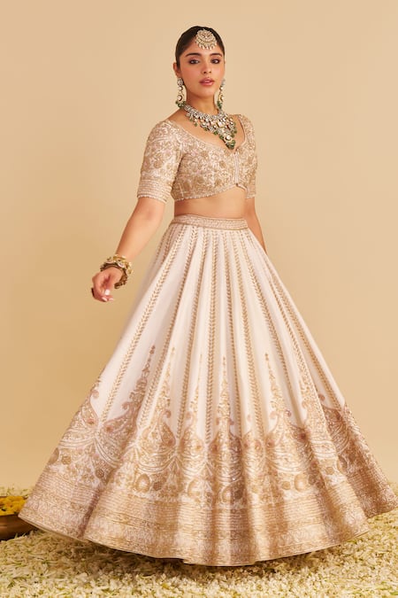 Sheetal Batra_Ivory , Organza Embroidery, Zari, Sequins, Pearls Farah Lehenga Set _at_Aza_Fashions