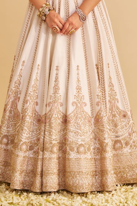 Buy_Sheetal Batra_Ivory , Organza Embroidery, Zari, Sequins, Pearls Farah Lehenga Set 