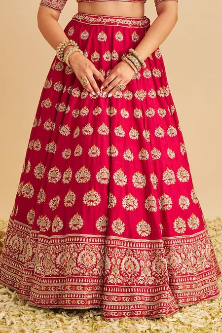 Shop_Sheetal Batra_Pink , Organza Embroidery, Zari V-neck Maira Raw Lehenga Set 