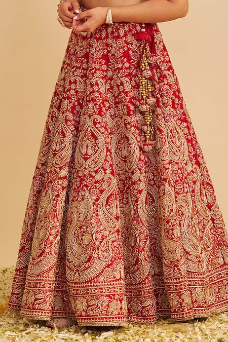 Shop_Sheetal Batra_Red , Organza Embroidery, Zari Sweetheart Sanaa Bridal Lehenga Set _Online_at_Aza_Fashions