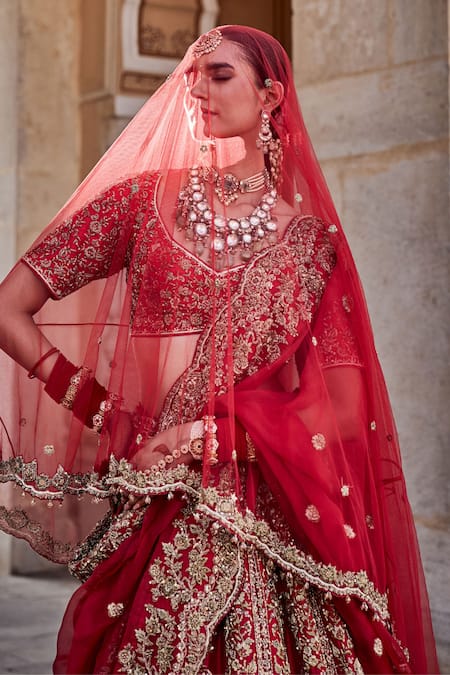 Sheetal Batra_Red , Organza Embroidery, Zari, Sequins Mahanoor Bridal Lehenga Set _Online_at_Aza_Fashions