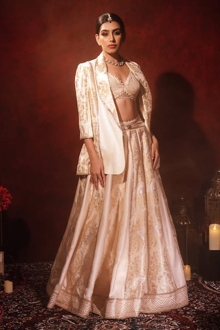 Archana Kochhar Brocade Blazer With Kali Lehenga Set 