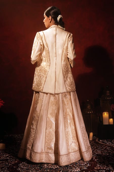 Archana Kochhar Brocade Blazer With Kali Lehenga Set 