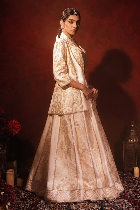 Archana Kochhar Ivory Brocade, Silk Gota Patti, Mirrors, Lace Blazer With Kali Lehenga Set at Aza Fashions Archana Kochhar_Ivory Brocade, Silk Gota Patti, Mirrors, Lace Blazer With Kali Lehenga Set _at_Aza_Fashions