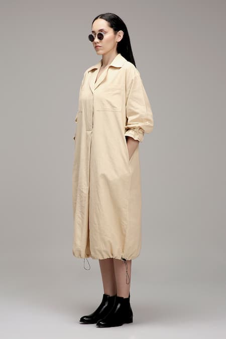 MATI_1 Off White Cotton Collared, V-neck Midi Dress Online at Aza Fashions MATI_1_Off White Cotton Collared, V-neck Midi Dress _Online_at_Aza_Fashions