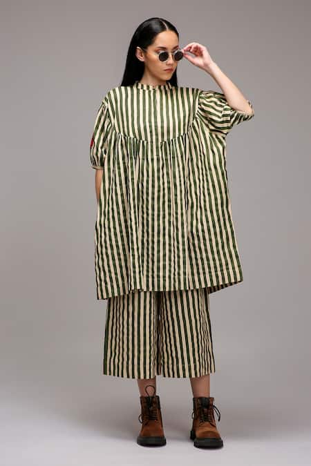 MATI_1 Stripe Pattern Gathered Tunic  