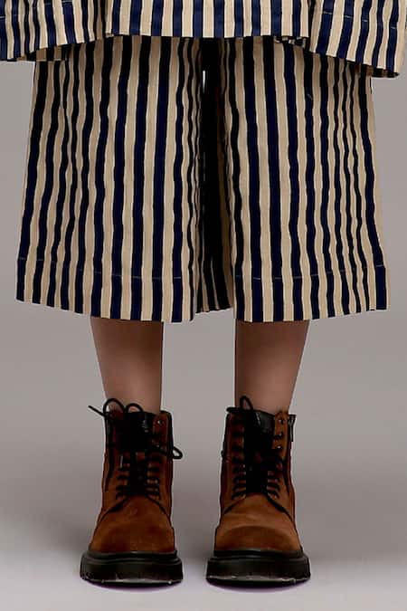 MATI Off White Cotton Embroidery Collared, Mandarin Striped Tunic And Pant Set Online at Aza Fashions MATI_Off White Cotton Embroidery Collared, Mandarin Striped Tunic And Pant Set _Online_at_Aza_Fashions