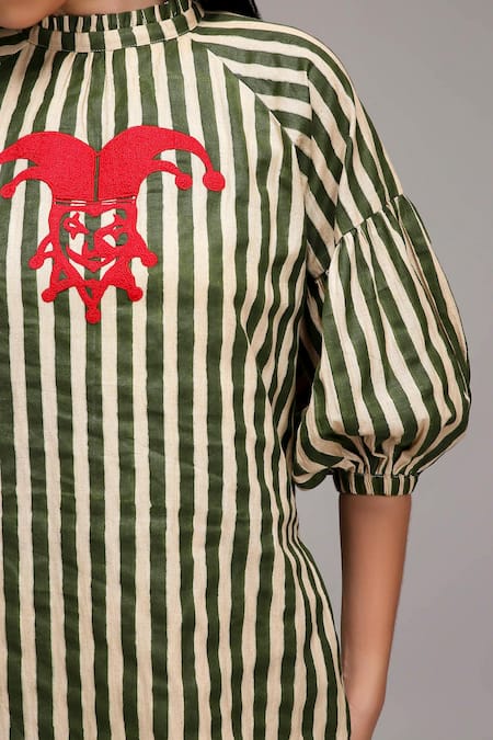 MATI_1 Off White Cotton Embroidery High Neck Striped Tunic And Pant Set Online at Aza Fashions MATI_1_Off White Cotton Embroidery High Neck Striped Tunic And Pant Set _Online_at_Aza_Fashions