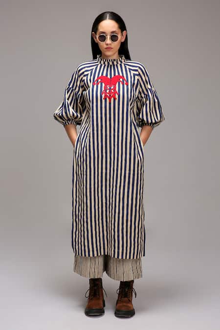 MATI_1 Striped Jester Motif Tunic & Pant Set 