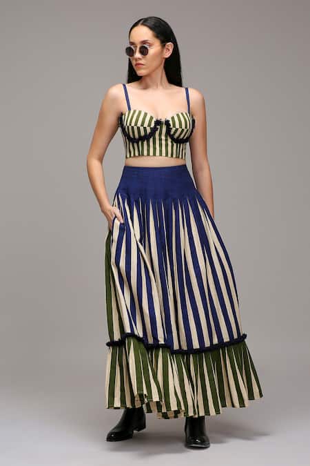 MATI_1 Off White Cotton Striped Tiered Long Skirt Online at Aza Fashions MATI_1_Off White Cotton Striped Tiered Long Skirt _Online_at_Aza_Fashions