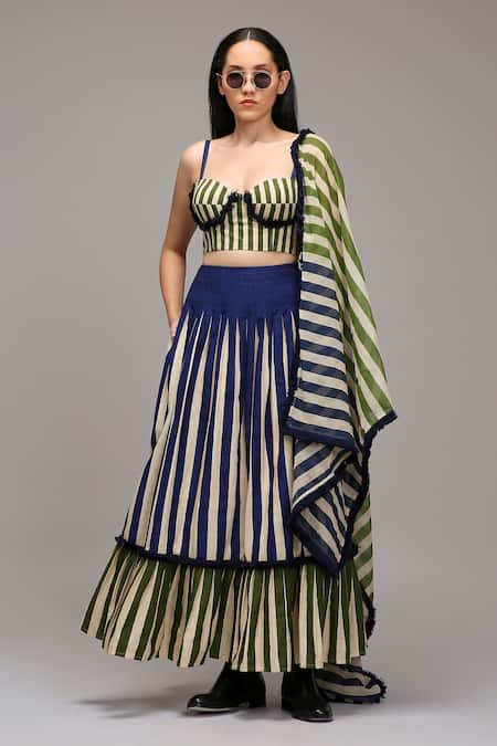 MATI_1 Striped Tiered Long Skirt