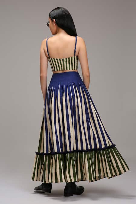 Buy MATI_1 Off White Cotton Striped Tiered Long Skirt Online at Aza Fashions Buy_MATI_1_Off White Cotton Striped Tiered Long Skirt _Online_at_Aza_Fashions
