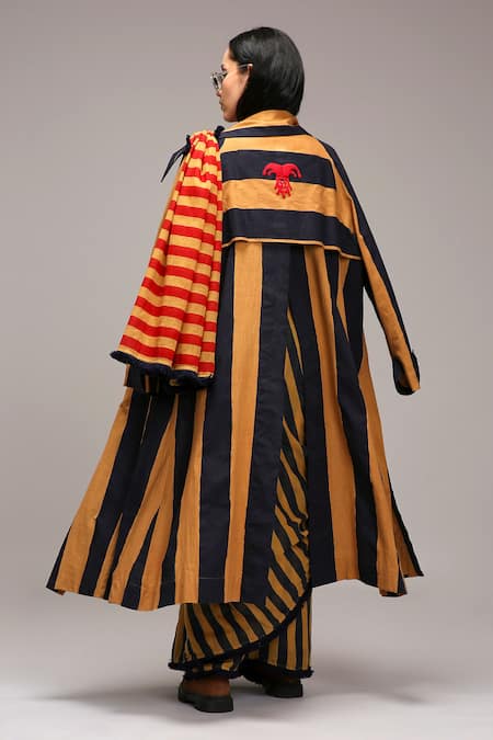 MATI_1 Striped Bodysuit Saree & Jacket Set 