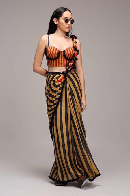 MATI_1 Striped Corset & Saree Set 