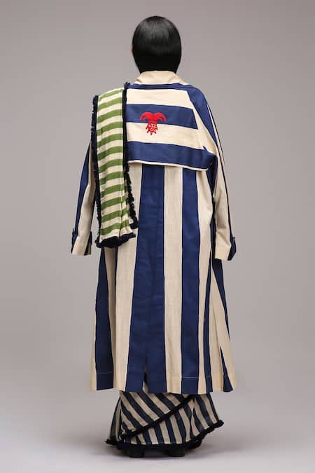 MATI_1 Striped Saree & Longline Jacket Set 