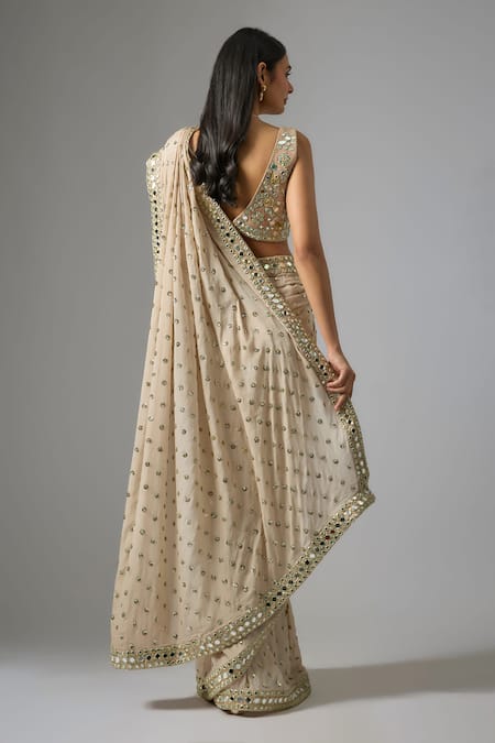 Vana Ethnics Mirror & Sequins Embroidered Saree With Blouse 