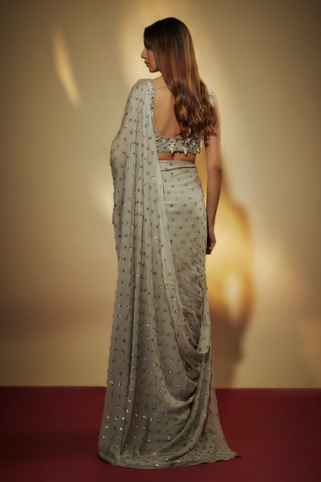 Vana Ethnics Mirror & Sequin Embroidered Saree With Blouse 