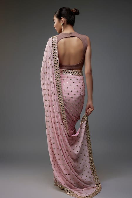 Shop Vana Ethnics Blush Chinon Mirrors, Sequins And Embroidered Saree at Aza Fashions Shop_Vana Ethnics_Blush Chinon Mirrors, Sequins And Embroidered Saree _at_Aza_Fashions