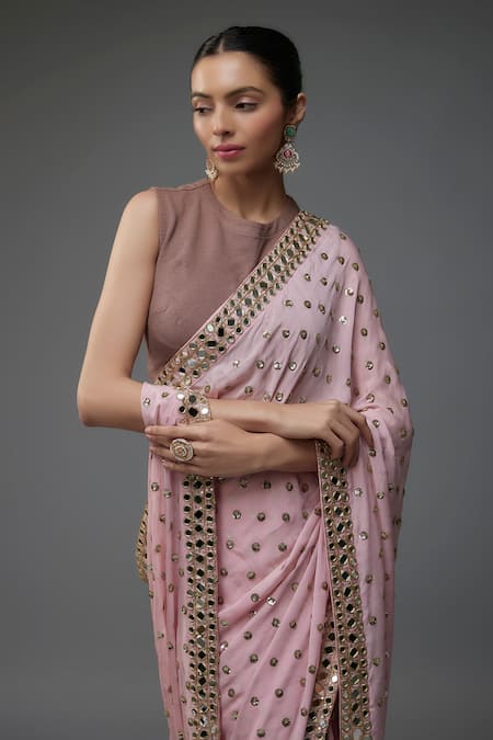 Vana Ethnics Blush Chinon Mirrors, Sequins And Embroidered Saree Online at Aza Fashions Vana Ethnics_Blush Chinon Mirrors, Sequins And Embroidered Saree _Online_at_Aza_Fashions