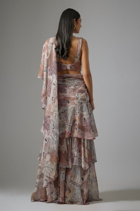 Vana Ethnics Printed Ruffled Lehenga Saree With Blouse 