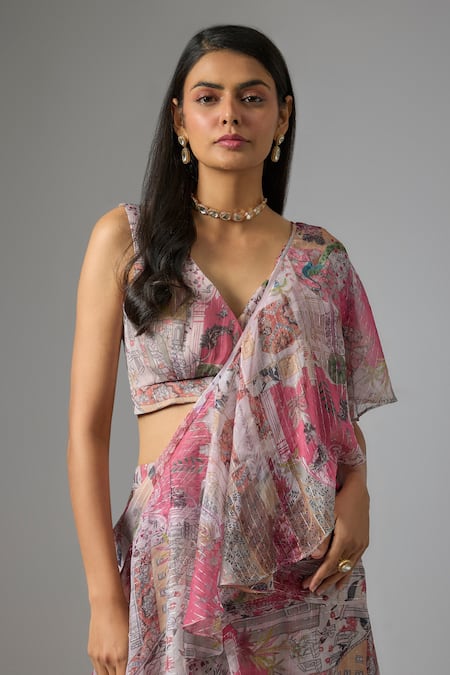 Buy Vana Ethnics Beige Chinon, Lurex Sequins V-neck Printed Tiered Lehenga Blouse Set Online at Aza Fashions Buy_Vana Ethnics_Beige Chinon, Lurex Sequins V-neck Printed Tiered Lehenga Blouse Set _Online_at_Aza_Fashions