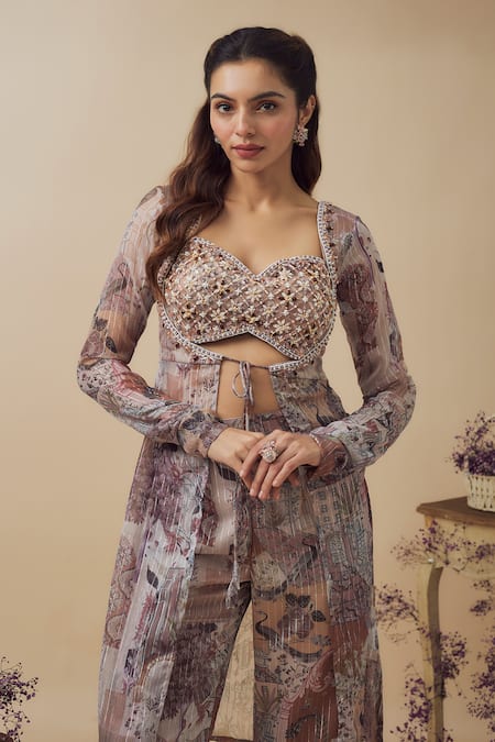 Buy Vana Ethnics Beige Chinon, Lurex Beads, Crystals Sweetheart And Embellished Jacket Pant Set Online at Aza Fashions Buy_Vana Ethnics_Beige Chinon, Lurex Beads, Crystals Sweetheart And Embellished Jacket Pant Set _Online_at_Aza_Fashions