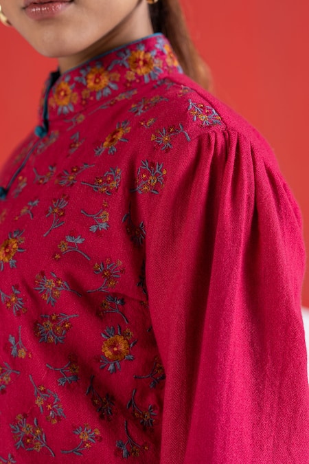 Buy TA’Assur Fuchsia Wool Embroidery Mandarin Collar Rupsi Floral Jacket Online at Aza Fashions Buy_TA’Assur_Fuchsia Wool Embroidery Mandarin Collar Rupsi Floral Jacket _Online_at_Aza_Fashions