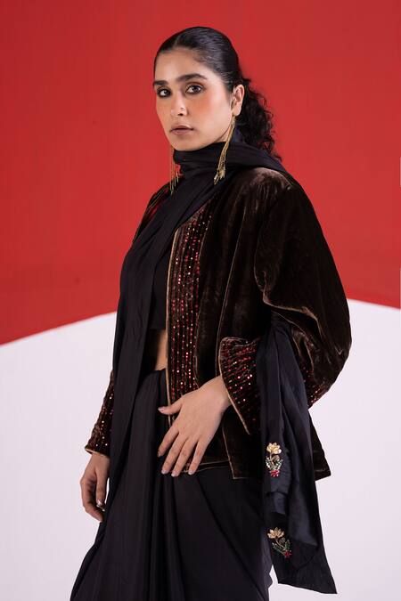 TA’Assur_Black Silk Fiza Saree _Online_at_Aza_Fashions