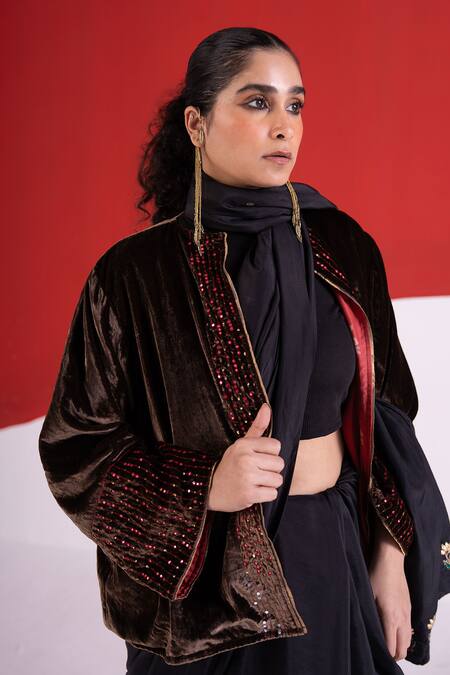 Shop_TA’Assur_Black Silk Fiza Saree _Online_at_Aza_Fashions