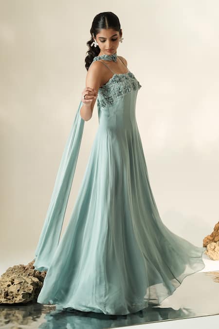 Buy_Muskan Aggarwal_Sky Blue Georgette, Net Fabric Aarvi Dori Embroidered Anarkali With Dupatta _Online_at_Aza_Fashions