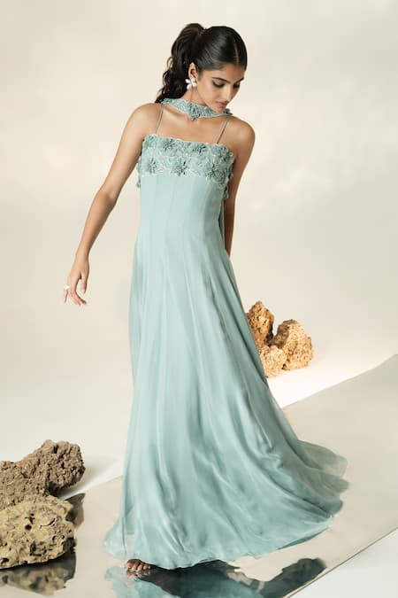 Muskan Aggarwal_Sky Blue Georgette, Net Fabric Aarvi Dori Embroidered Anarkali With Dupatta _at_Aza_Fashions