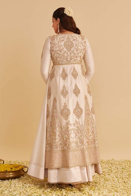 Shop Sheetal Batra Ivory Chanderi , Organza Embroidery, Zainah Anarkali Jacket Set at Aza Fashions Shop_Sheetal Batra_Ivory Chanderi , Organza Embroidery, Zainah Anarkali Jacket Set _at_Aza_Fashions
