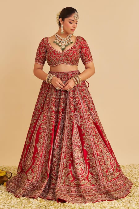 Buy_Sheetal Batra_Red , Organza Embroidery, Zari, Sequins Mahanoor Bridal Lehenga Set _Online_at_Aza_Fashions