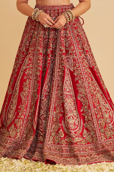 Shop_Sheetal Batra_Red , Organza Embroidery, Zari, Sequins Mahanoor Bridal Lehenga Set _Online_at_Aza_Fashions