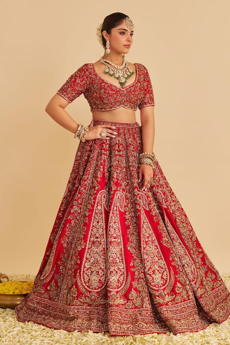 Sheetal Batra_Red , Organza Embroidery, Zari, Sequins Mahanoor Bridal Lehenga Set _at_Aza_Fashions