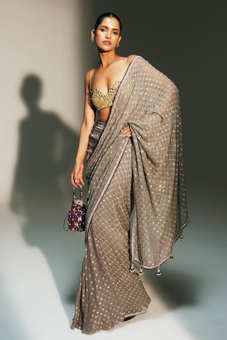 Mahima Mahajan Tia Hand Embroidered Pre-Draped Saree With Bralette 