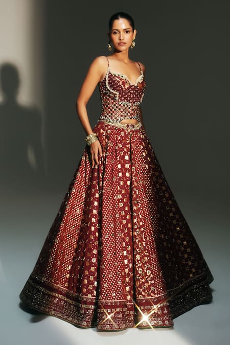 Mahima Mahajan Red , , , Organza Mala Hand Kali Lehenga Set Online at Aza Fashions Mahima Mahajan_Red , , , Organza Mala Hand Kali Lehenga Set _Online_at_Aza_Fashions