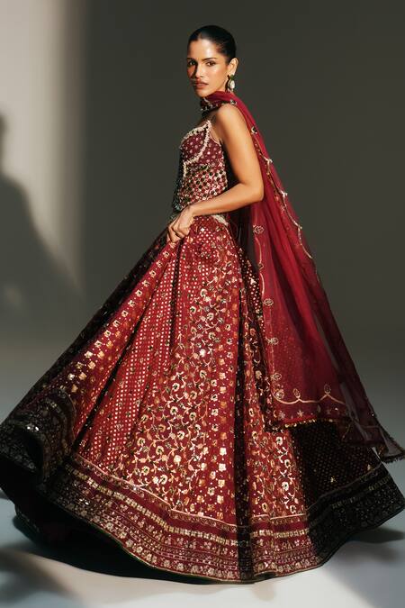 Shop Mahima Mahajan Red , , , Organza Mala Hand Kali Lehenga Set Online at Aza Fashions Shop_Mahima Mahajan_Red , , , Organza Mala Hand Kali Lehenga Set _Online_at_Aza_Fashions