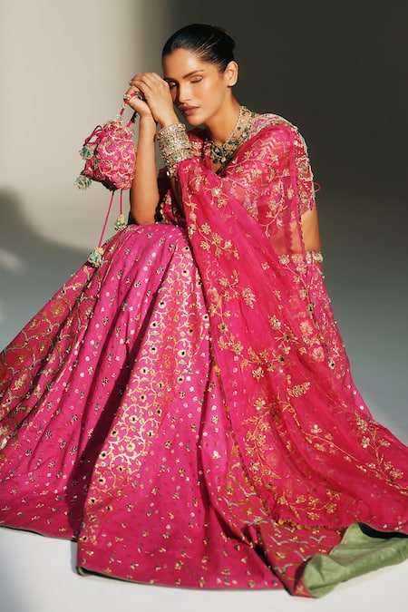 Buy Mahima Mahajan Pink Chanderi , Organza Embroidery, Zari, Sri Hand Lehenga Set Online at Aza Fashions Buy_Mahima Mahajan_Pink Chanderi , Organza Embroidery, Zari, Sri Hand Lehenga Set _Online_at_Aza_Fashions