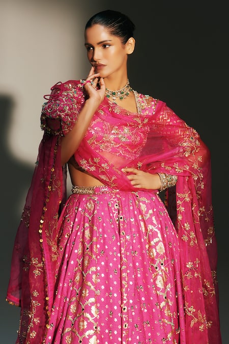 Mahima Mahajan Pink Chanderi , Organza Embroidery, Zari, Sri Hand Lehenga Set at Aza Fashions Mahima Mahajan_Pink Chanderi , Organza Embroidery, Zari, Sri Hand Lehenga Set _at_Aza_Fashions