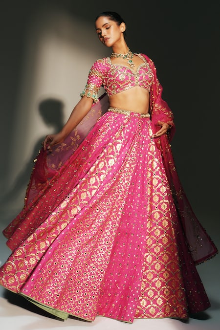 Buy Mahima Mahajan Pink Chanderi , Organza Embroidery, Zari, Sri Hand Lehenga Set Buy_Mahima Mahajan_Pink Chanderi , Organza Embroidery, Zari, Sri Hand Lehenga Set