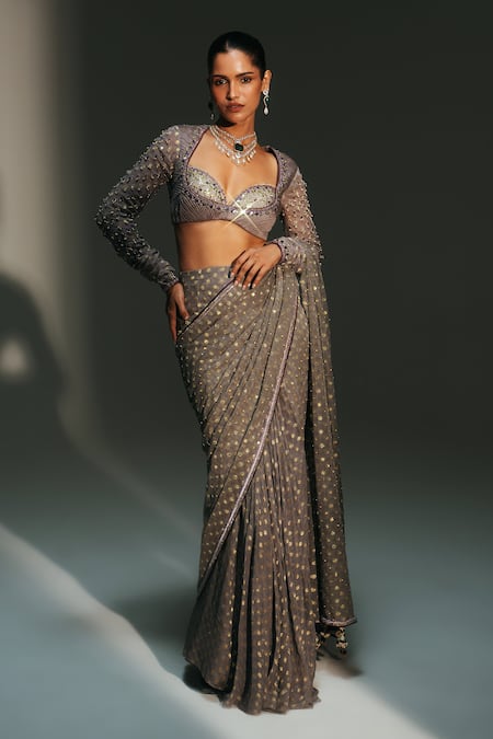 Mahima Mahajan Driti Hand Embroidered Pre-Draped Saree With Blouse 