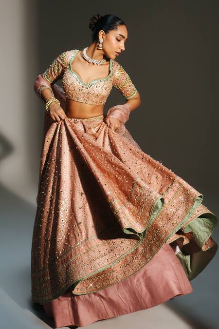 Buy Mahima Mahajan Blush , , , Organza Farah Hand Lehenga Set Buy_Mahima Mahajan_Blush , , , Organza Farah Hand Lehenga Set