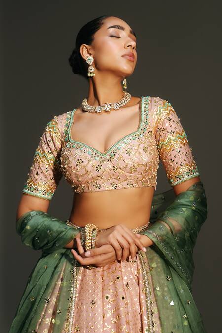 Shop Mahima Mahajan Blush , , , Organza Farah Hand Lehenga Set Shop_Mahima Mahajan_Blush , , , Organza Farah Hand Lehenga Set