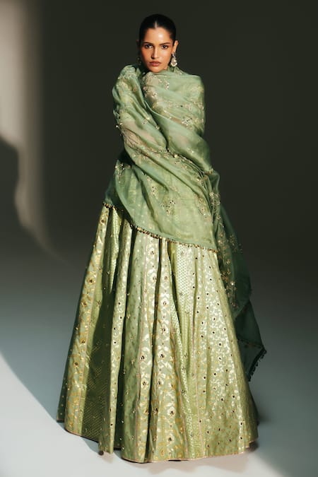 Buy Mahima Mahajan Green Chanderi, , Organza Embroidery, Sequins, Jiya Hand Lehenga Set Online at Aza Fashions Buy_Mahima Mahajan_Green Chanderi, , Organza Embroidery, Sequins, Jiya Hand Lehenga Set _Online_at_Aza_Fashions