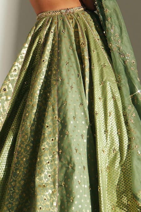 Shop Mahima Mahajan Green Chanderi, , Organza Embroidery, Sequins, Jiya Hand Lehenga Set Shop_Mahima Mahajan_Green Chanderi, , Organza Embroidery, Sequins, Jiya Hand Lehenga Set