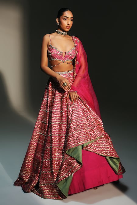 Shop Mahima Mahajan Pink , , , Organza Komal Hand Lehenga Set Online at Aza Fashions Shop_Mahima Mahajan_Pink , , , Organza Komal Hand Lehenga Set _Online_at_Aza_Fashions