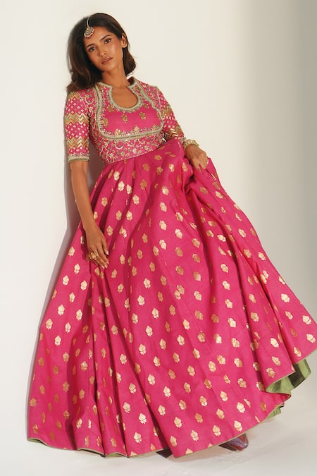 Mahima Mahajan Pink Organza, Chanderi Embroidery, Ziana Hand Anarkali With Dupatta at Aza Fashions Mahima Mahajan_Pink Organza, Chanderi Embroidery, Ziana Hand Anarkali With Dupatta _at_Aza_Fashions